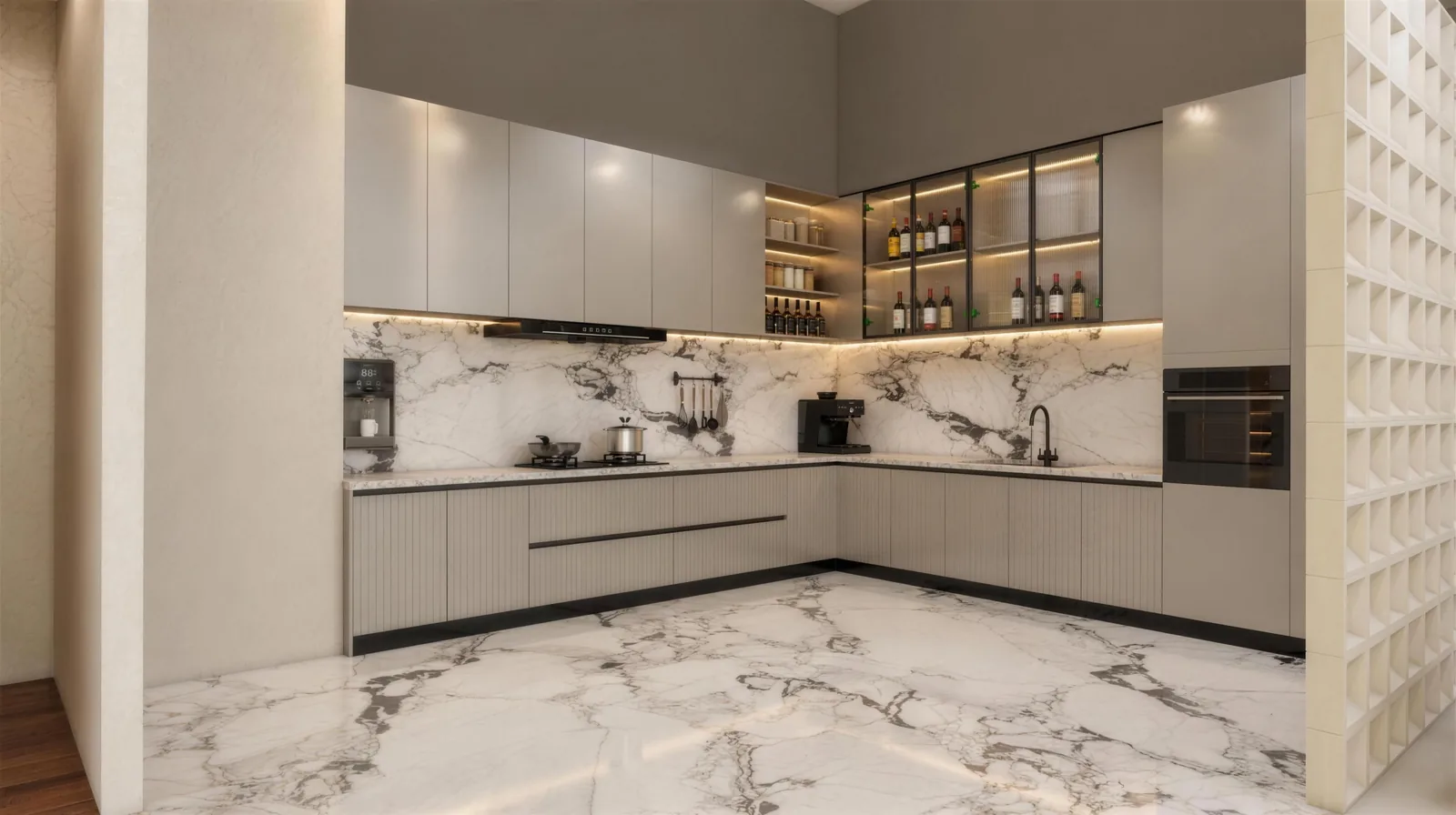 Marble & Glass Kitchen: Feature Backsplash &middot; Wet Kitchen