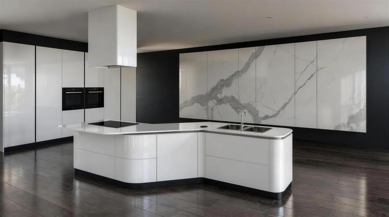Calacatta Slab Kitchen: Book-Matched Marble Wall