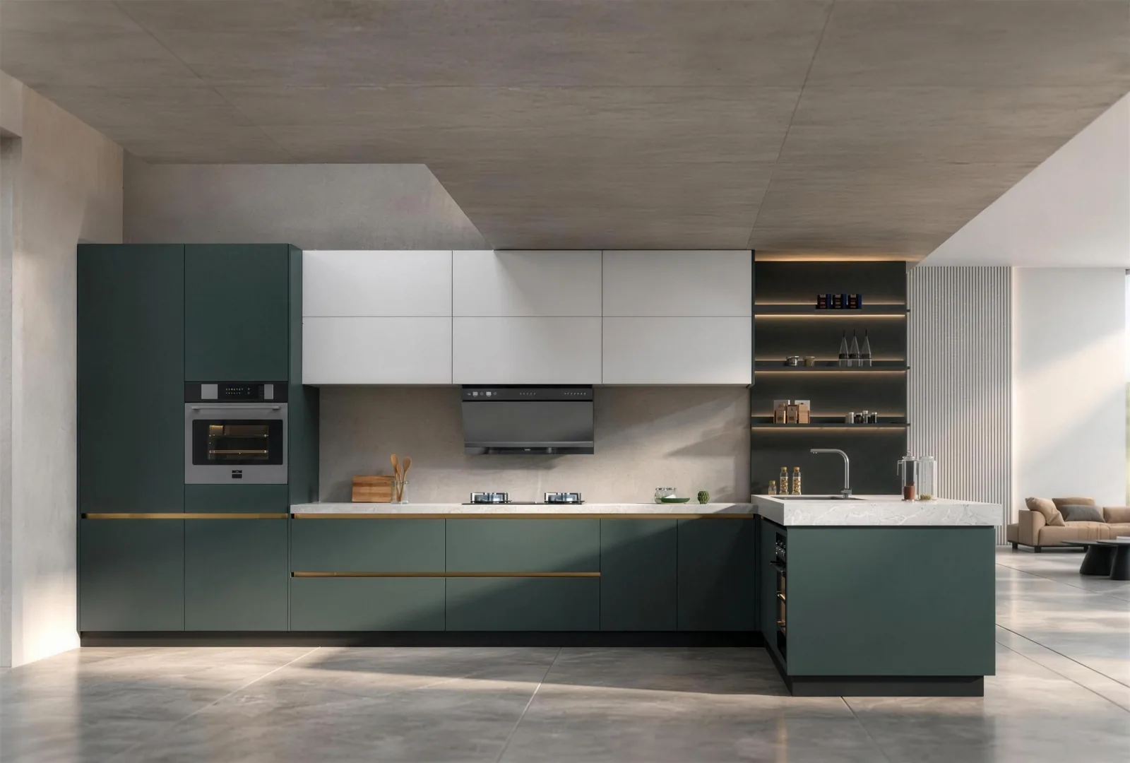 Teal & Brass Kitchen: Warm Metal Accents &middot; Open Shelving