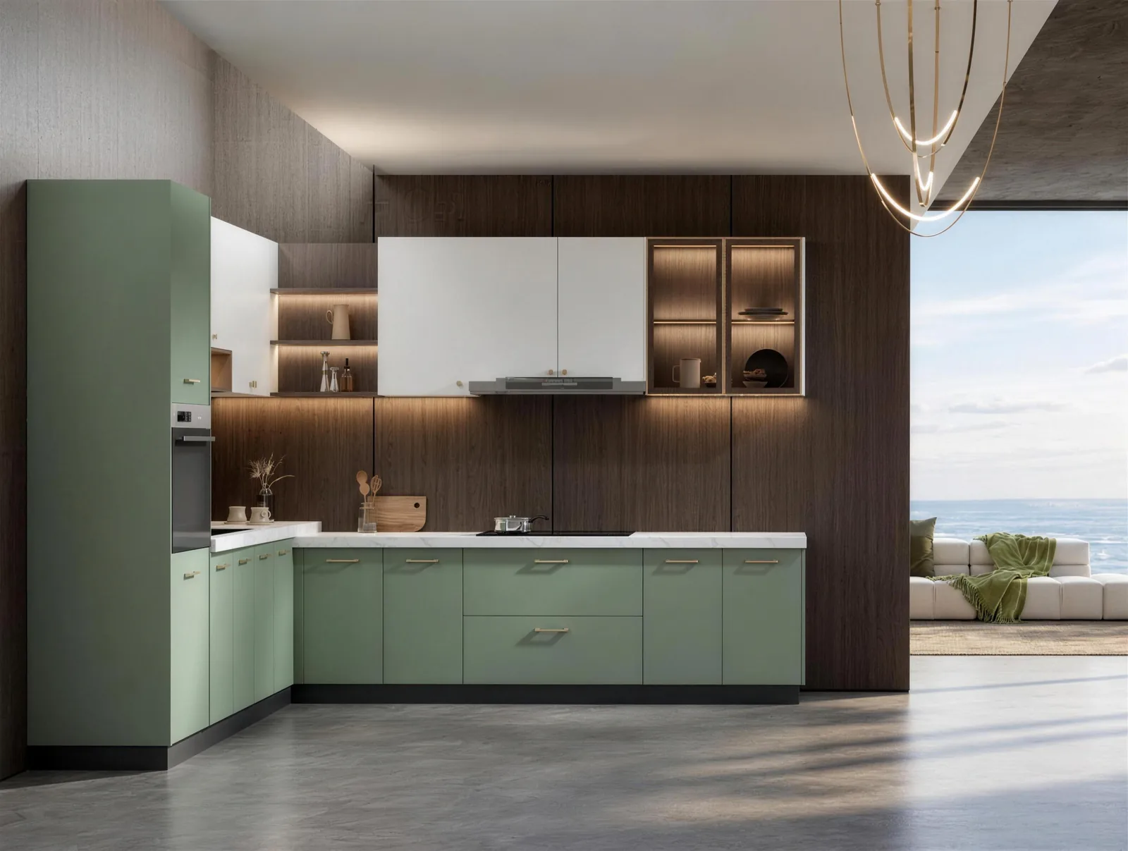 Seaside Sage Kitchen: Two-Tone Cabinetry &middot; Ocean View