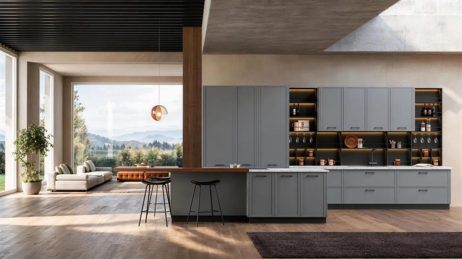 Alpine Shaker Kitchen: Framed Doors &middot; Living Room Flow